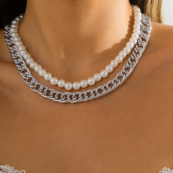 Wholesale Imitation Pearl Iron Chain Necklaces JDC-NE-DN078 Necklaces 道妮 white k 2832 Wholesale Jewelry JoyasDeChina Joyas De China