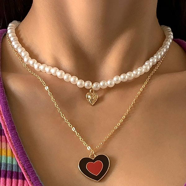 Wholesale imitation pearl personalized heart-shaped painting oil Set Necklace JDC-NE-KJ129 NECKLACE JoyasDeChina Gold suit 2364 Wholesale Jewelry JoyasDeChina Joyas De China