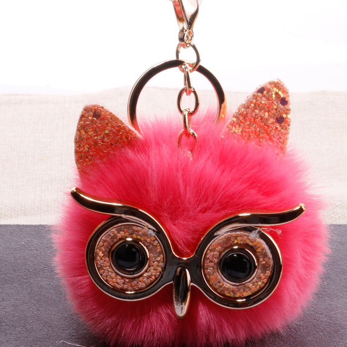 Wholesale Imitation Rabbit Fur Owl Alloy Acrylic Fur Ball Keychain JDC-KC-QiShi004 Keychains 奇释 pink 8cm Wholesale Jewelry JoyasDeChina Joyas De China