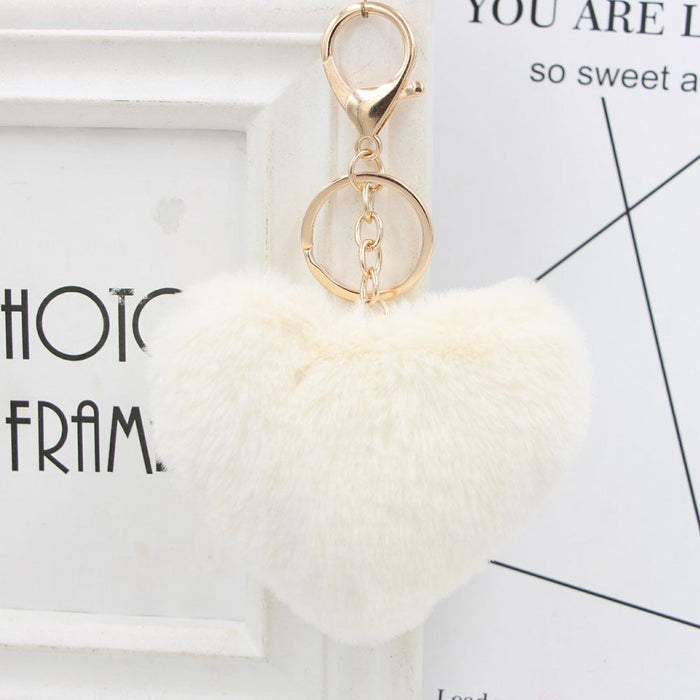 Wholesale Imitation Rex Rabbit Fur Heart Shaped Hair Ball Keychain JDC-KC-Zuge025 Keychains 祖格 Wholesale Jewelry JoyasDeChina Joyas De China