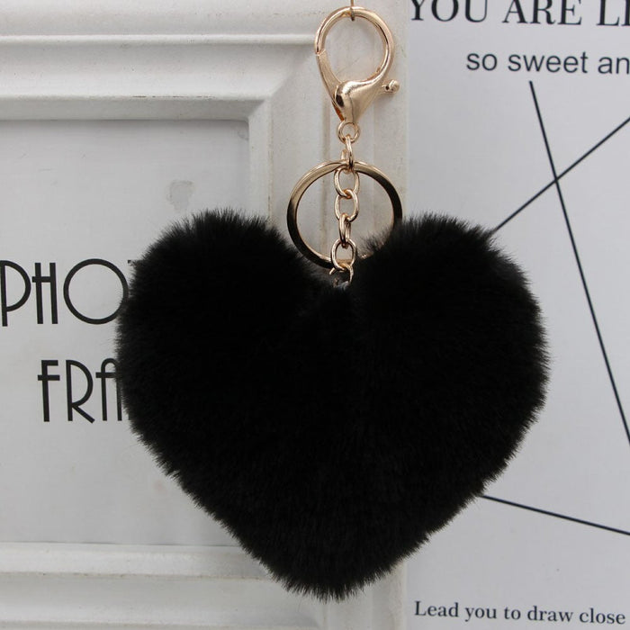 Wholesale Imitation Rex Rabbit Fur Heart Shaped Hair Ball Keychain JDC-KC-Zuge025 Keychains 祖格 Wholesale Jewelry JoyasDeChina Joyas De China