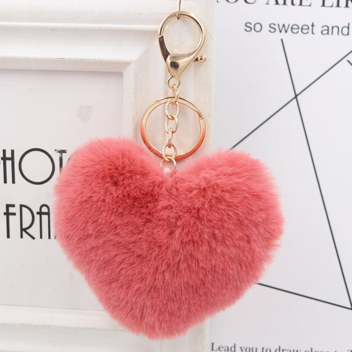 Wholesale Imitation Rex Rabbit Fur Heart Shaped Hair Ball Keychain JDC-KC-Zuge025 Keychains 祖格 Bean paste / Wholesale Jewelry JoyasDeChina Joyas De China