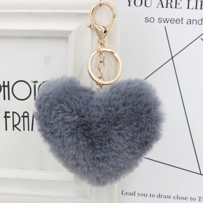 Wholesale Imitation Rex Rabbit Fur Heart Shaped Hair Ball Keychain JDC-KC-Zuge025 Keychains 祖格 dark grey / Wholesale Jewelry JoyasDeChina Joyas De China