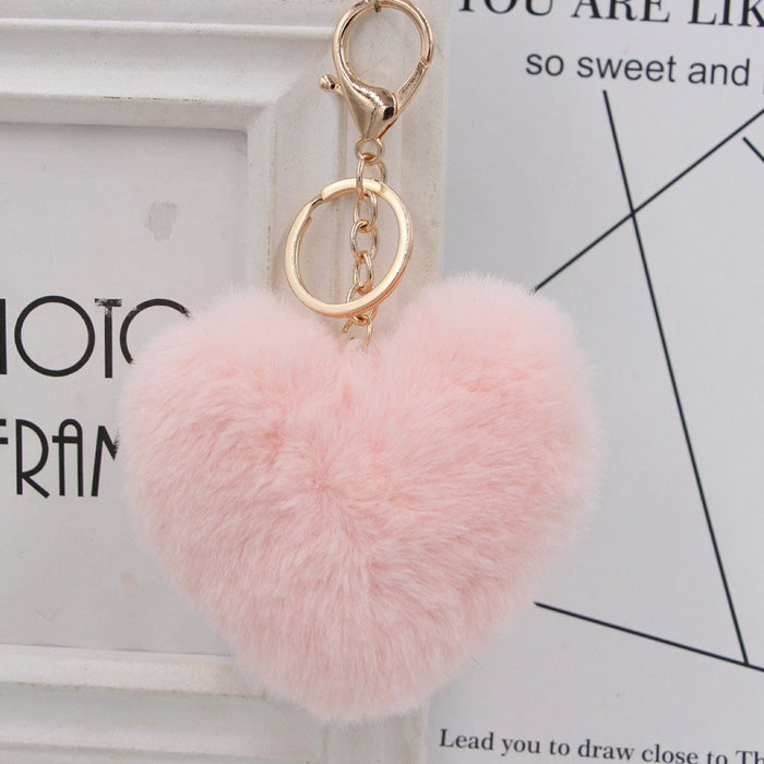 Wholesale Imitation Rex Rabbit Fur Heart Shaped Hair Ball Keychain JDC-KC-Zuge025 Keychains 祖格 han pink / Wholesale Jewelry JoyasDeChina Joyas De China