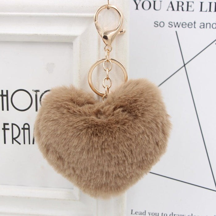 Wholesale Imitation Rex Rabbit Fur Heart Shaped Hair Ball Keychain JDC-KC-Zuge025 Keychains 祖格 khaki / Wholesale Jewelry JoyasDeChina Joyas De China