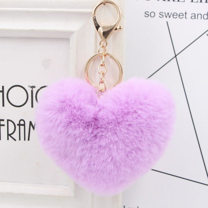 Wholesale Imitation Rex Rabbit Fur Heart Shaped Hair Ball Keychain JDC-KC-Zuge025 Keychains 祖格 Purple taro / Wholesale Jewelry JoyasDeChina Joyas De China