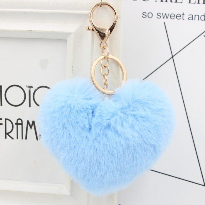 Wholesale Imitation Rex Rabbit Fur Heart Shaped Hair Ball Keychain JDC-KC-Zuge025 Keychains 祖格 sky blue / Wholesale Jewelry JoyasDeChina Joyas De China