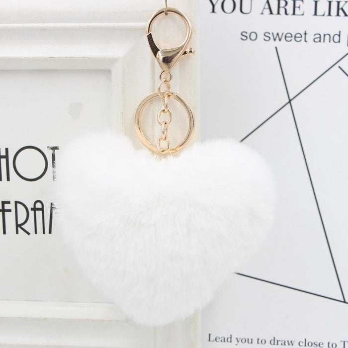 Wholesale Imitation Rex Rabbit Fur Heart Shaped Hair Ball Keychain JDC-KC-Zuge025 Keychains 祖格 white / Wholesale Jewelry JoyasDeChina Joyas De China