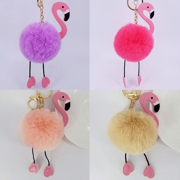Wholesale imitation Rex rabbit hair Flamingo key chain MOQ ≥ 10 JDC-KC-YZ006 Keychains 永泽 Wholesale Jewelry JoyasDeChina Joyas De China