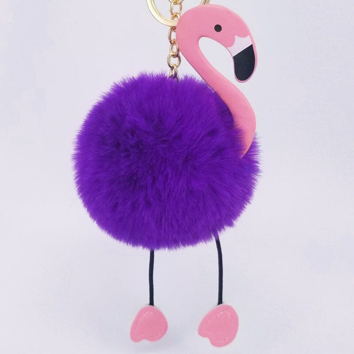 Wholesale imitation Rex rabbit hair Flamingo key chain MOQ ≥ 10 JDC-KC-YZ006 Keychains 永泽 7 minimum 10 pieces for wholesale Wholesale Jewelry JoyasDeChina Joyas De China