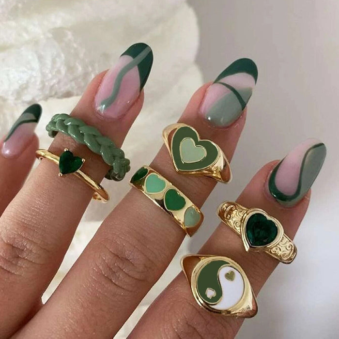 Wholesale inlaid rhinestone heart drip ring 6 piece set JDC-RS-F082 Rings 韩之尚 Wholesale Jewelry JoyasDeChina Joyas De China