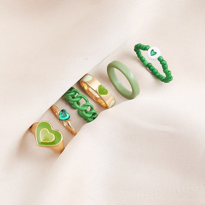 Wholesale inlaid rhinestone heart drip ring 6 piece set JDC-RS-F082 Rings 韩之尚 54783 / Wholesale Jewelry JoyasDeChina Joyas De China