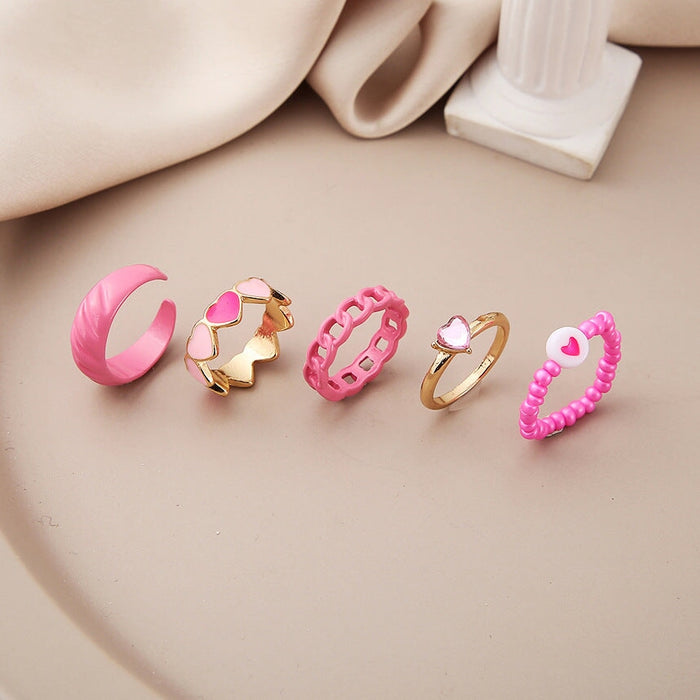 Wholesale inlaid rhinestone heart drip ring 6 piece set JDC-RS-F082 Rings 韩之尚 54788 / Wholesale Jewelry JoyasDeChina Joyas De China