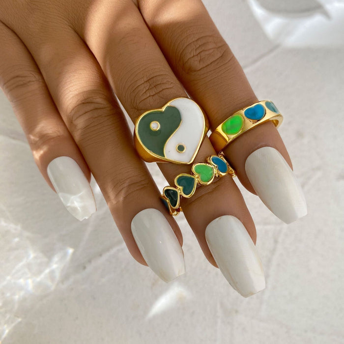 Wholesale inlaid rhinestone heart drip ring 6 piece set JDC-RS-F082 Rings 韩之尚 Wholesale Jewelry JoyasDeChina Joyas De China