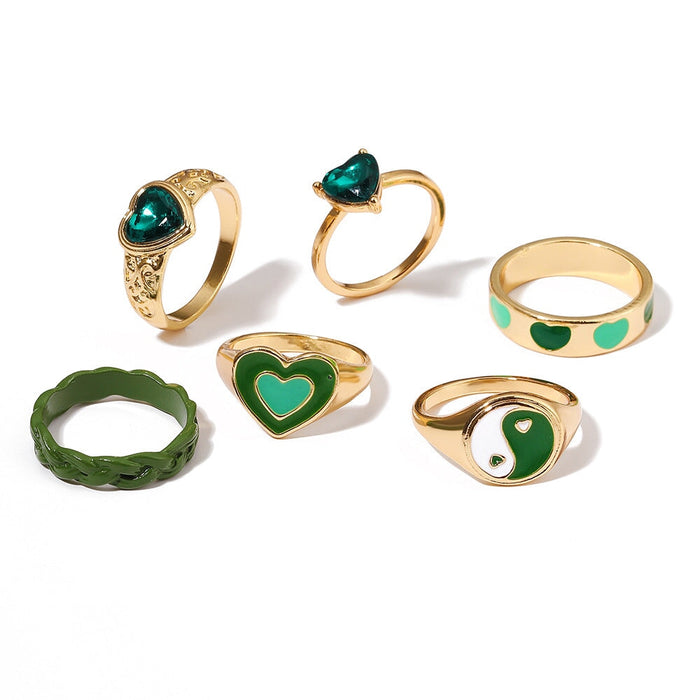 Wholesale inlaid rhinestone heart drip ring 6 piece set JDC-RS-F082 Rings 韩之尚 Wholesale Jewelry JoyasDeChina Joyas De China