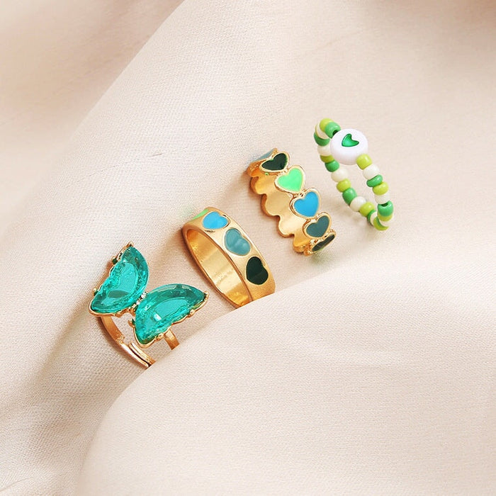 Wholesale inlaid rhinestone heart drip ring 6 piece set JDC-RS-F082 Rings 韩之尚 Wholesale Jewelry JoyasDeChina Joyas De China