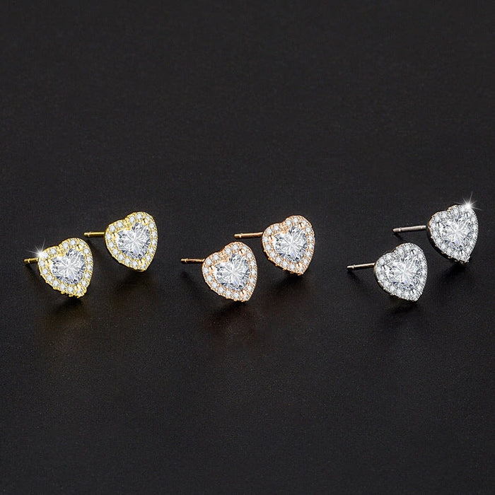 Wholesale inlaid with diamond heart plated silver stud earrings JDC-ES-BZ002 Earrings 标志 Wholesale Jewelry JoyasDeChina Joyas De China