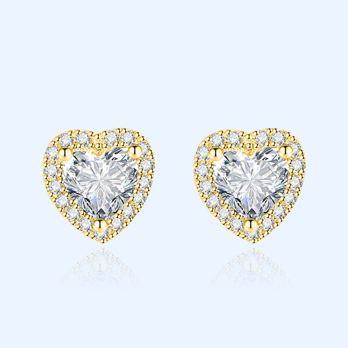 Wholesale inlaid with diamond heart plated silver stud earrings JDC-ES-BZ002 Earrings 标志 golden Wholesale Jewelry JoyasDeChina Joyas De China
