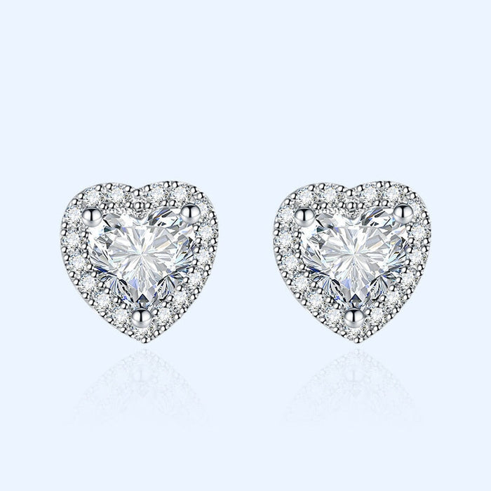 Wholesale inlaid with diamond heart plated silver stud earrings JDC-ES-BZ002 Earrings 标志 White Wholesale Jewelry JoyasDeChina Joyas De China