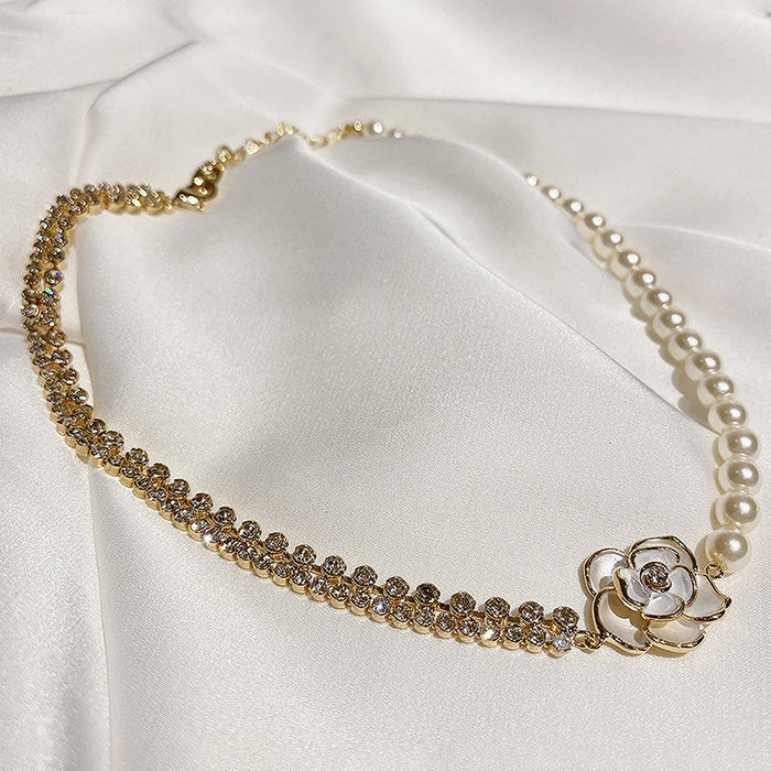 Wholesale ins French elegant high-end sweet Pearl Necklaces JDC-NE-JQ123 Necklaces 精巧 Golden flower necklace Wholesale Jewelry JoyasDeChina Joyas De China