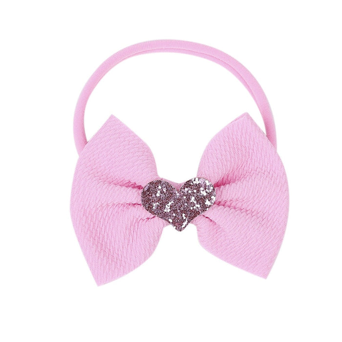 Wholesale INS Nylon Kids Solid Color Love Sequin Bow Headband JDC-HD-GSQN039 Headband 丘诺 Pink (love) Wholesale Jewelry JoyasDeChina Joyas De China