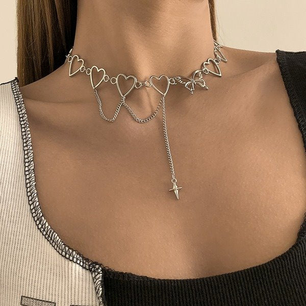 Wholesale Iron Chain Alloy Heart Necklaces JDC-NE-DN056 Necklaces 道妮 Wholesale Jewelry JoyasDeChina Joyas De China