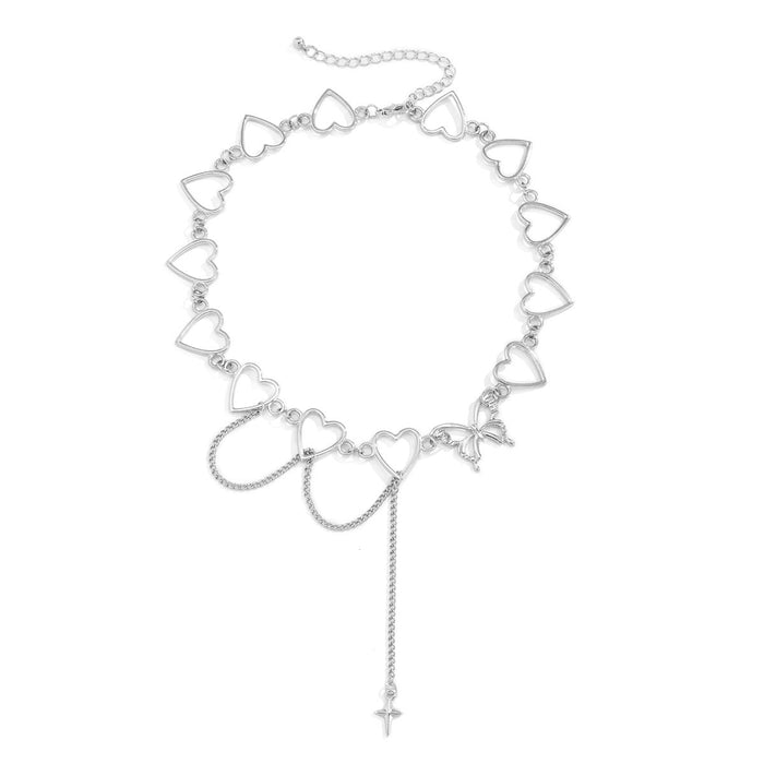 Wholesale Iron Chain Alloy Heart Necklaces JDC-NE-DN056 Necklaces 道妮 white k Wholesale Jewelry JoyasDeChina Joyas De China