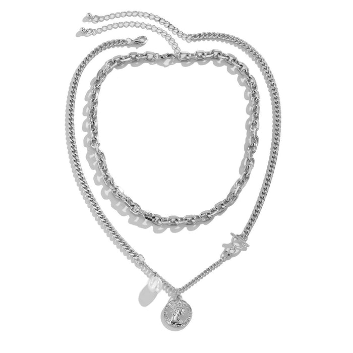 Wholesale Iron Chain Alloy Imitation Pearl Portrait Tag Necklaces JDC-NE-DN081 Necklaces 道妮 white k 2901 Wholesale Jewelry JoyasDeChina Joyas De China