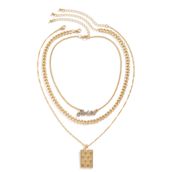 Wholesale Iron Chain Alloy Rhinestone Tag Necklaces JDC-NE-DN085 Necklaces 道妮 gold Wholesale Jewelry JoyasDeChina Joyas De China