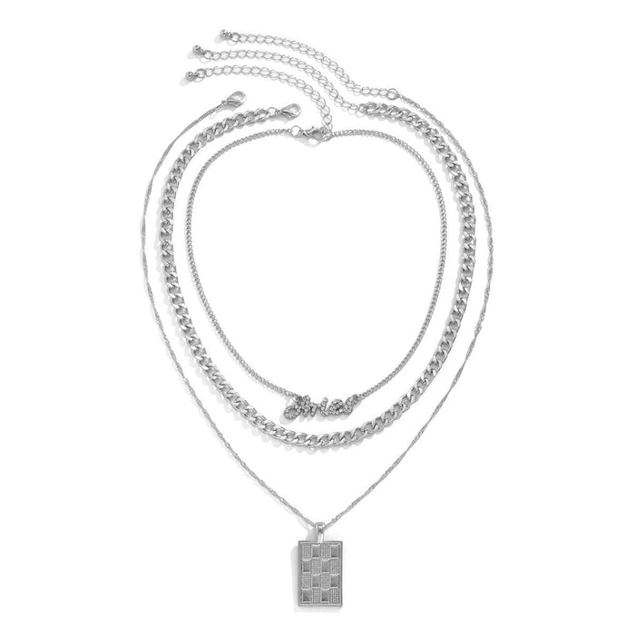 Wholesale Iron Chain Alloy Rhinestone Tag Necklaces JDC-NE-DN085 Necklaces 道妮 white k Wholesale Jewelry JoyasDeChina Joyas De China