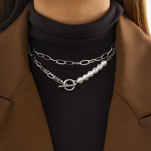 Wholesale Iron Chain Imitation Pearl Alloy Necklaces JDC-NE-DN063 Necklaces 道妮 Wholesale Jewelry JoyasDeChina Joyas De China