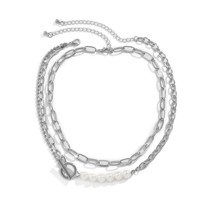 Wholesale Iron Chain Imitation Pearl Alloy Necklaces JDC-NE-DN063 Necklaces 道妮 white K Wholesale Jewelry JoyasDeChina Joyas De China