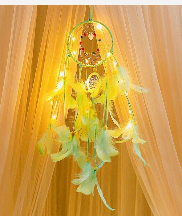 Wholesale Iron Ring Feather Colorful Beads Love Shell LED Light Dreamcatcher JDC-DC-JunX002 Dreamcatcher 俊贤 green with light Wholesale Jewelry JoyasDeChina Joyas De China