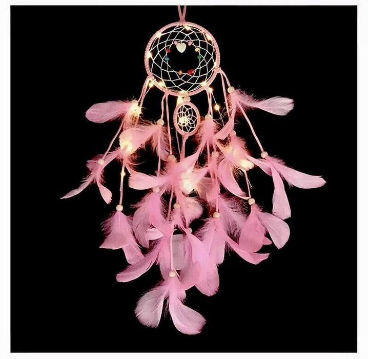 Wholesale Iron Ring Feather Colorful Beads Love Shell LED Light Dreamcatcher JDC-DC-JunX002 Dreamcatcher 俊贤 pink with lights Wholesale Jewelry JoyasDeChina Joyas De China