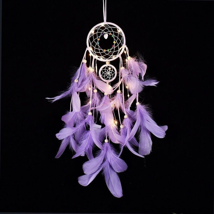 Wholesale Iron Ring Feather Colorful Beads Love Shell LED Light Dreamcatcher JDC-DC-JunX002 Dreamcatcher 俊贤 purple with light Wholesale Jewelry JoyasDeChina Joyas De China
