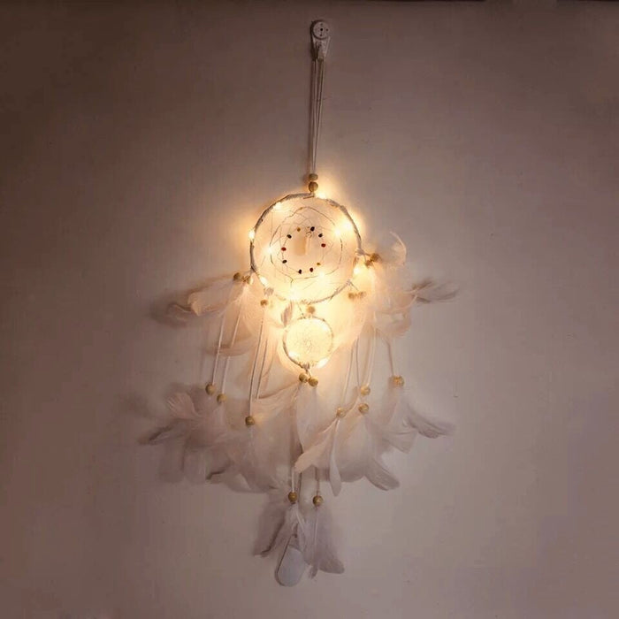 Wholesale Iron Ring Feather Colorful Beads Love Shell LED Light Dreamcatcher JDC-DC-JunX002 Dreamcatcher 俊贤 white with light Wholesale Jewelry JoyasDeChina Joyas De China