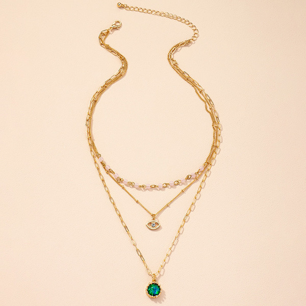 Bulk Jewelry Wholesale Japan and South Korea fashion retro Emerald Necklace collarbone chain JDC-NE-AYN003 Wholesale factory from China YIWU China