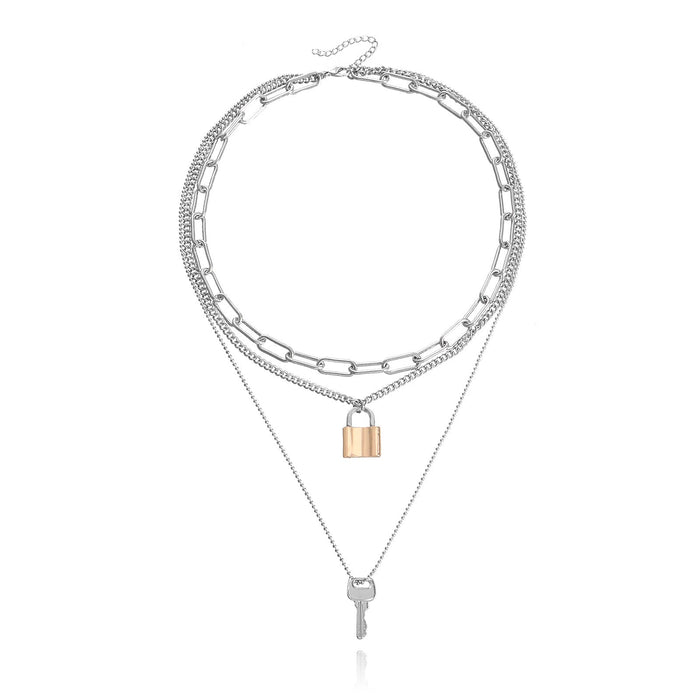 Wholesale key lock pendant alloy necklaces JDC-NE-ZW031 necklaces JoyasDeChina white K Wholesale Jewelry JoyasDeChina Joyas De China