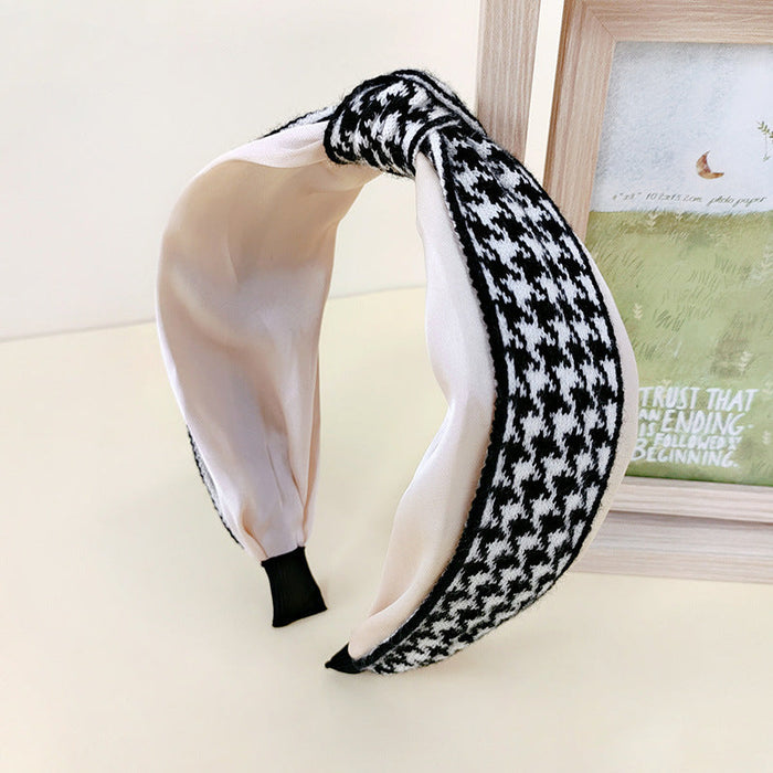 Wholesale khaki knitted headband JDC-HD-O269 Headband JoyasDeChina Black and white thousand bird lattice Wholesale Jewelry JoyasDeChina Joyas De China