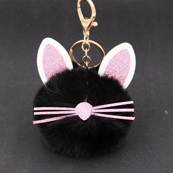 Wholesale Kitten Whiskers Alloy Imitation Hair Hair Ball Keychain JDC-KC-Zuge023 Keychains 祖格 black / Wholesale Jewelry JoyasDeChina Joyas De China