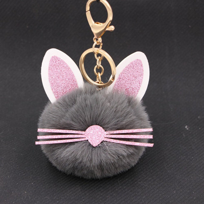 Wholesale Kitten Whiskers Alloy Imitation Hair Hair Ball Keychain JDC-KC-Zuge023 Keychains 祖格 dark grey / Wholesale Jewelry JoyasDeChina Joyas De China