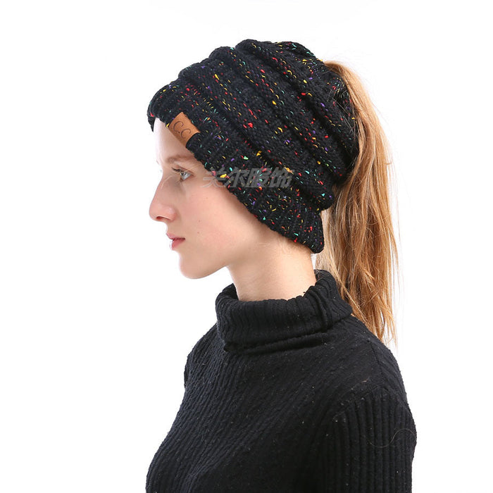 Wholesale Knitted ponytail hat ladies JDC-FH-GE008 Fashionhat 关尔 black With standard Wholesale Jewelry JoyasDeChina Joyas De China