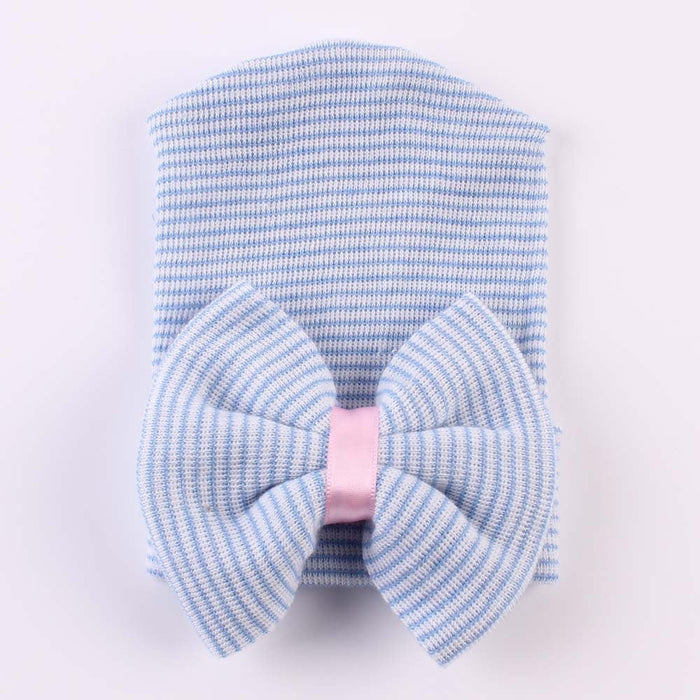 Wholesale knitted striped big bow children's cotton hat JDC-FH-XB-030 FashionHat 小贝 blue Average code Wholesale Jewelry JoyasDeChina Joyas De China