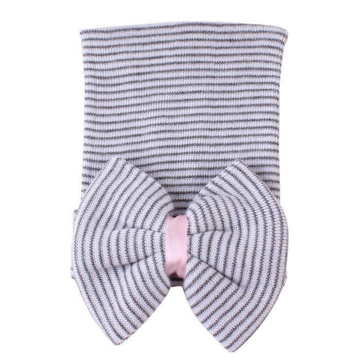 Wholesale knitted striped big bow children's cotton hat JDC-FH-XB-030 FashionHat 小贝 grey Average code Wholesale Jewelry JoyasDeChina Joyas De China