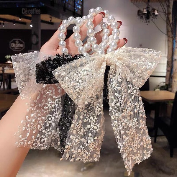 Bulk Jewelry Wholesale lace bow and pearl hair rope JDC-HD-bd010 Wholesale factory from China YIWU China