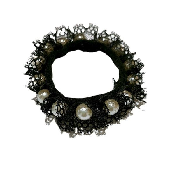 Wholesale lace pearl thick hair ring rubber band Hair Scrunchies JDC-HS-SF002 Hair Scrunchies 少峰 Wholesale Jewelry JoyasDeChina Joyas De China