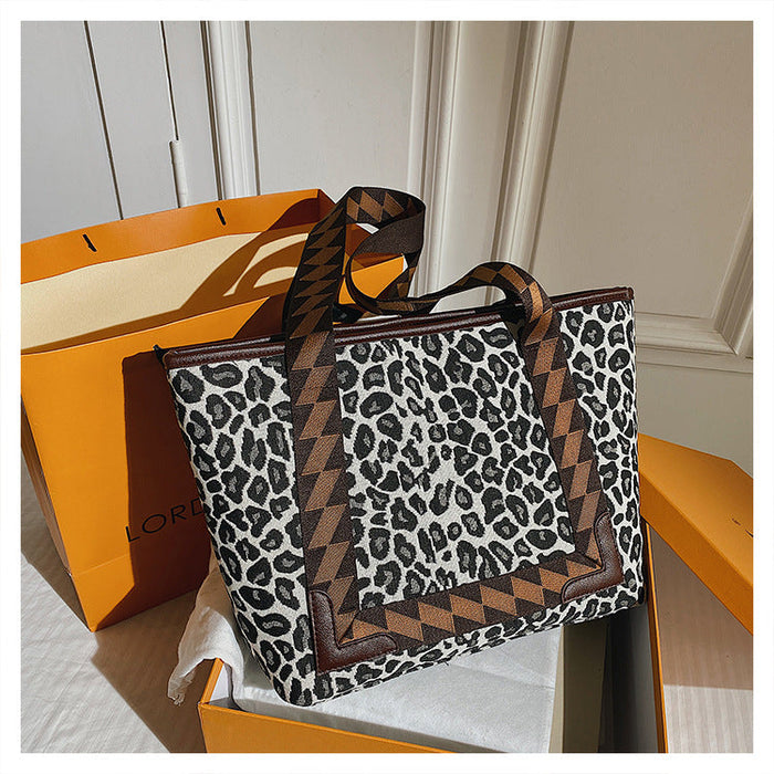 Wholesale large-capacity leopard plaid canvas tote bag JDC-HB-MF001 Handbags JoyasDeChina black 2 Wholesale Jewelry JoyasDeChina Joyas De China