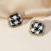 Wholesale lattice diamond square metal earrings JDC-ES-NZ032 Earrings 奈珠 EZ3946heibai Wholesale Jewelry JoyasDeChina Joyas De China