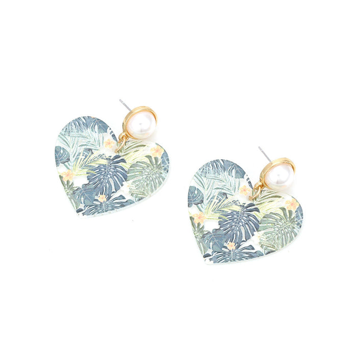 Wholesale leaf printed acrylic Heart Earrings JDC-ES-MY206 Earrings 曼茵 Wholesale Jewelry JoyasDeChina Joyas De China