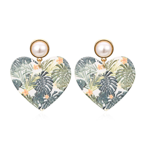 Wholesale leaf printed acrylic Heart Earrings JDC-ES-MY206 Earrings 曼茵 color Wholesale Jewelry JoyasDeChina Joyas De China